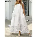 Women'Summer Sommerkleid 2022 VONDA Elegante Midi Kleid Vintage Spitze Patchwork Asymmetrische Kleid