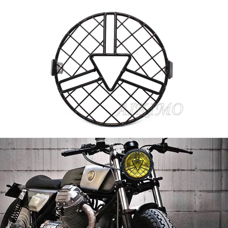 Neue Scheinwerfer Schutz Abdeckung Metall Retro Motorrad Scheinwerfer Mesh Grille Lampenschirm Fit Für Universal Harley Triumph Honda Image