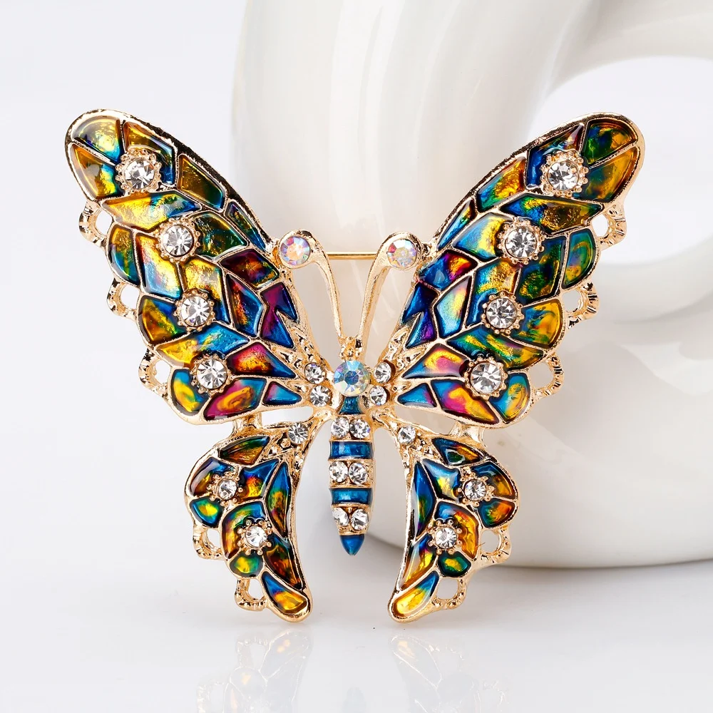 Mode Bunte Strass Schmetterling Brosche Emaille Tier Broschen Pin Kleidung Schmuck Zubehör für Frauen Image