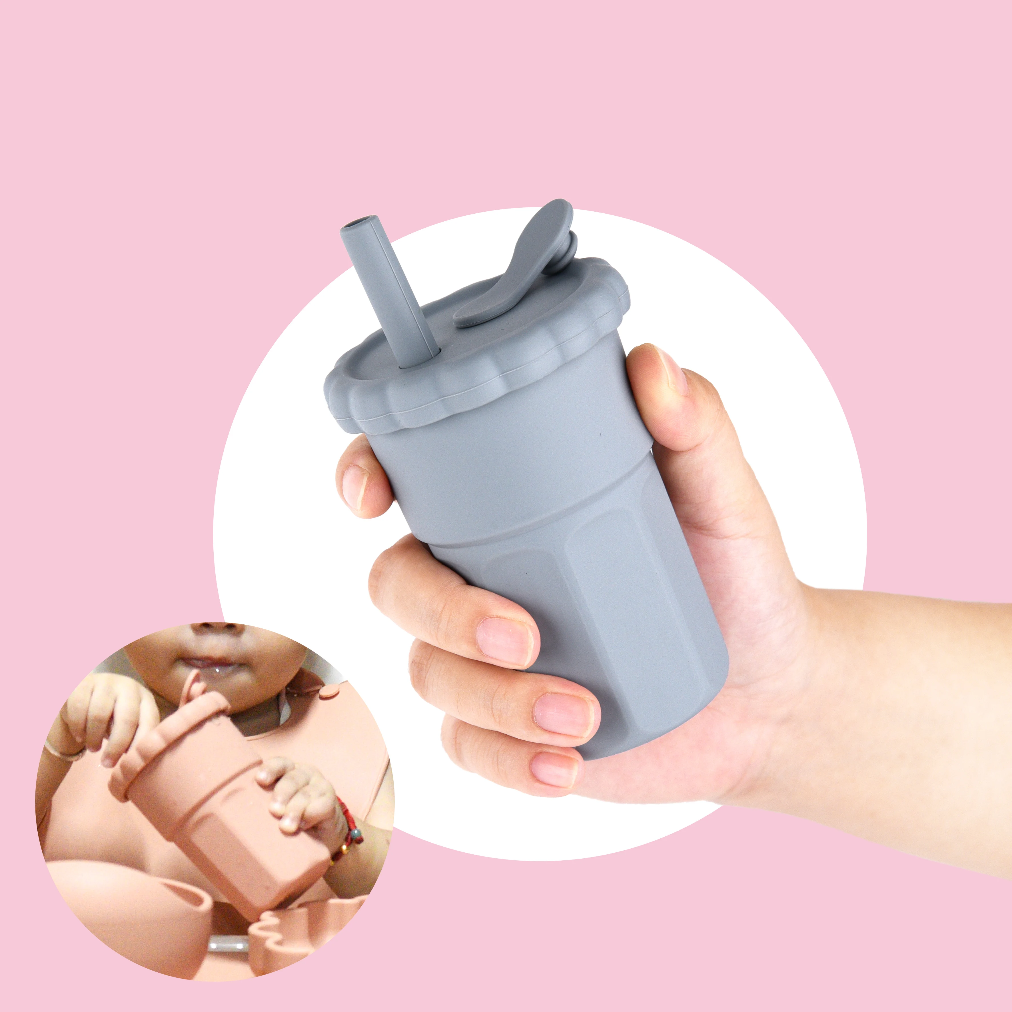 200ML Silikon Trinkbecher Sippy Kinder Lernbecher Silikon Baby Strohbecher mit Abdeckung Image