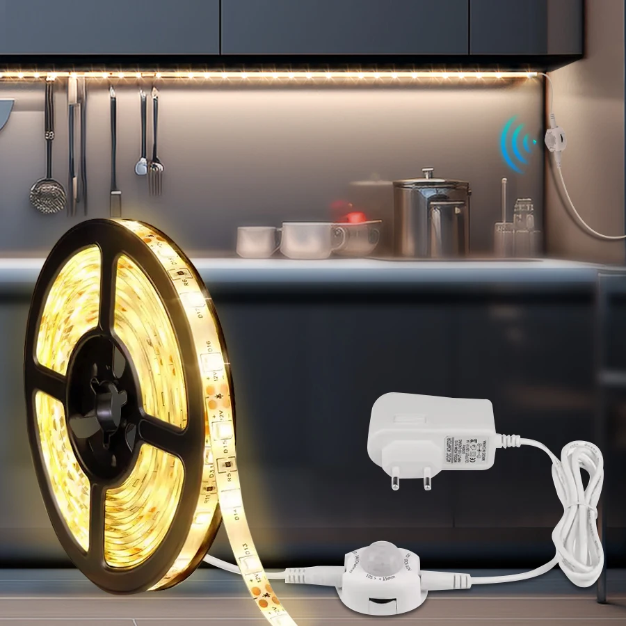 1–5 m PIR-Bewegungsmelder, LED-Streifen, automatisches Ein-/Ausschalten, Treppen, Kleiderschrank, Küche, Licht, IP65, wasserdicht, DC 12 V, Diodenband