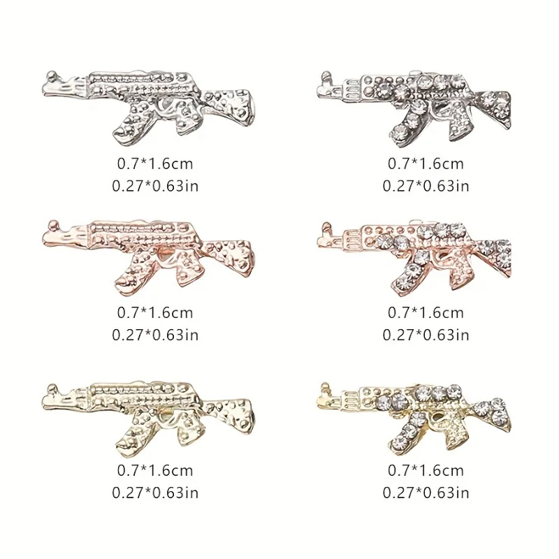 10 stücke ak47 Nail Art Charms mit Strass steinen, 3D Gun Form Nagel Edelstein Zubehör, Nail Art Schmuck für Mädchen Nail Art DIY Image
