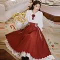 Vintage Lolita Stil zweiteiligen Rock Set Frauen Frühling Herbst Peter Pan Kragen Schleife Hemd und