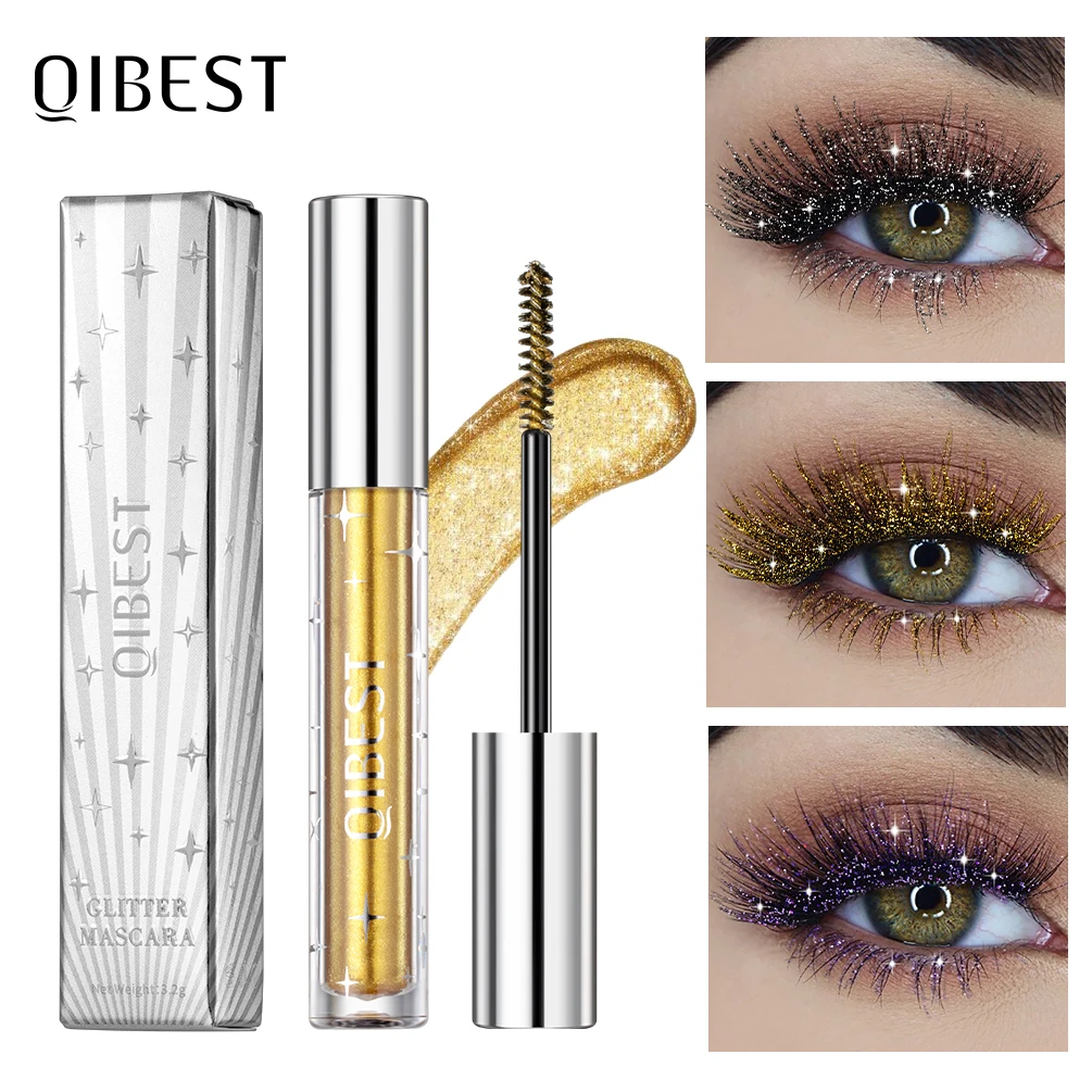 Qibest Diamond Glitter Mascara lang anhaltende schnell trocknende Curling Extension Wimpern Mascara Schönheit glänzende Kosmetik für Frauen Make-up