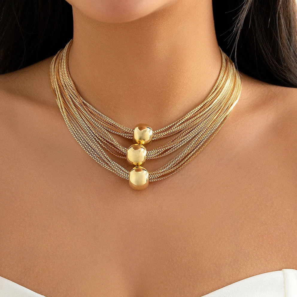 Ingemark Gothic Layered Big Ball Anhänger Halsband Halskette Frauen Punk Chunky Dicke Box Schlüsselbein Kette Grunge Schmuck Steampunk Männer