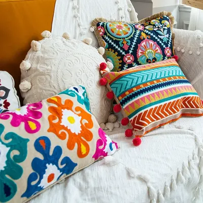 Boho ethnischen Stil Sofa dekorative Kissen bezüge verlängern Blume besticktes Kissen 60*30 für Image