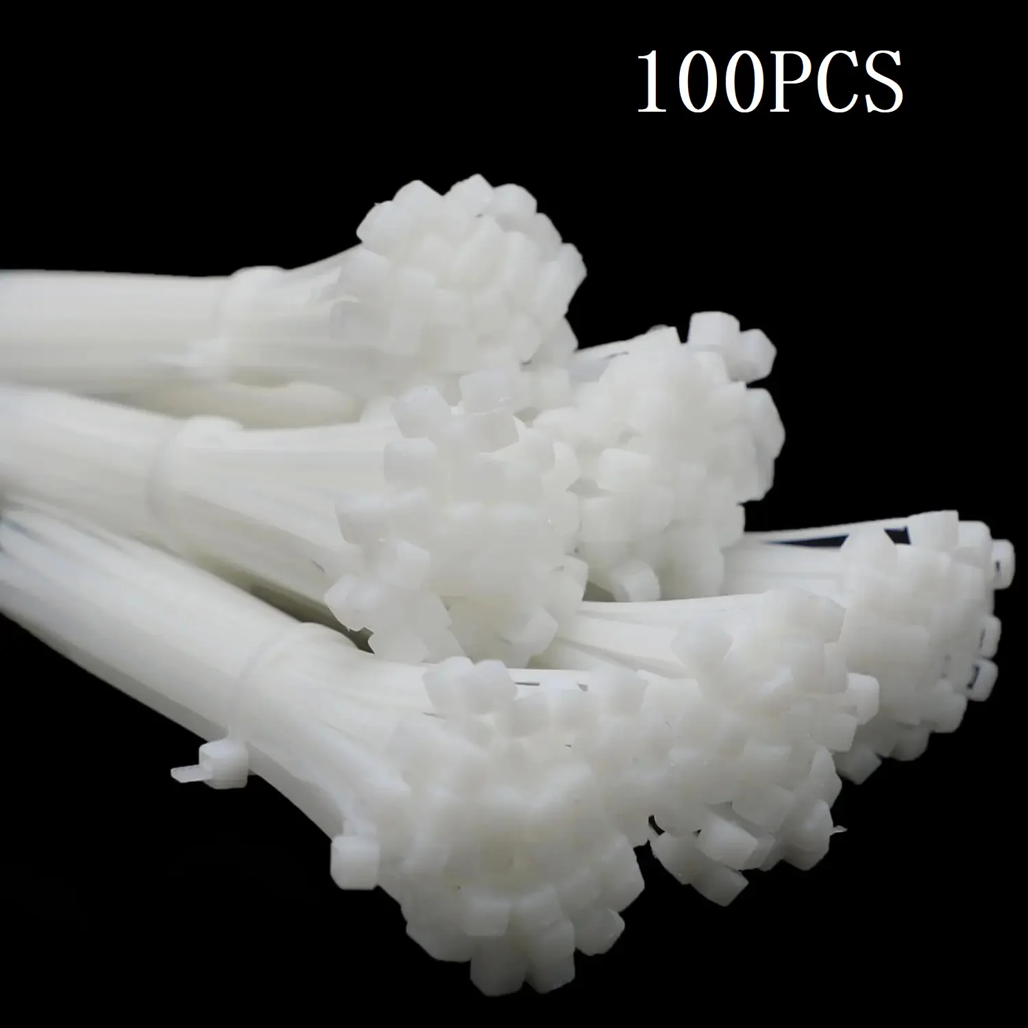 100 Stück 3 x 80 mm, 100 mm, 120 mm, 150 mm, 200 mm, 4 x 300 mm, Nylon-Kunststoff-Kabelbinder, selbstsichernde lange, breite, extra große Kabelbinder, weiß Image