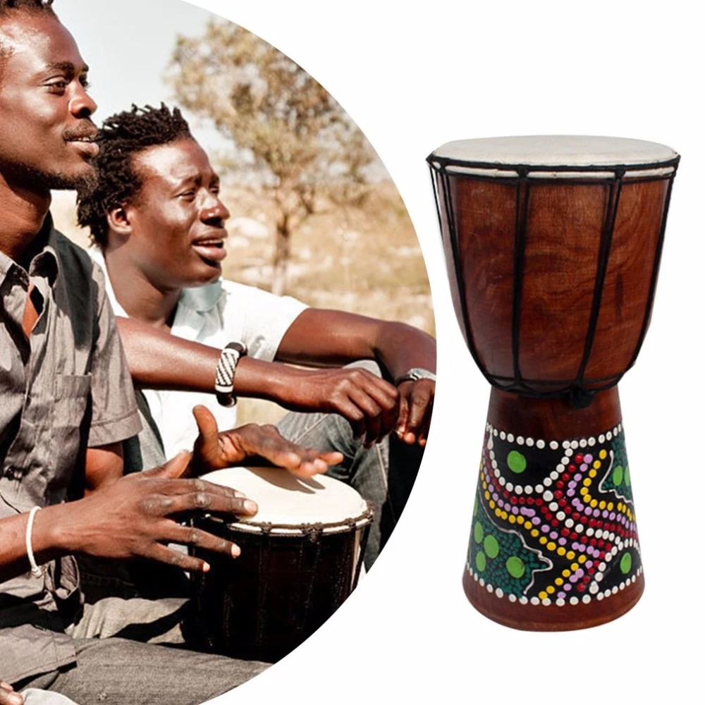 6in afrikanische Djembe Trommel hand geschnitzte Massivholz Ziegenhaut traditionelles afrikanisches Musik instrument Image