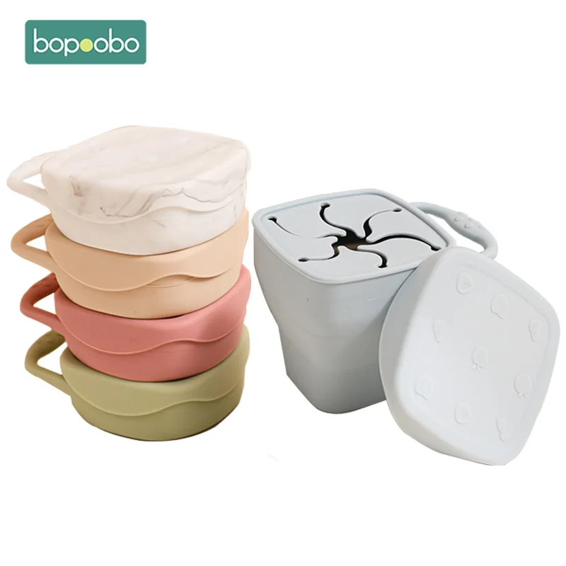 Baby-Snackbecher aus Silikon für Kleinkinder, auslaufsicher, zusammenklappbar, tragbarer Silikon-Snack für Kleinkinder mit Deckel, Aufbewahrungstank für Babynahrung Image