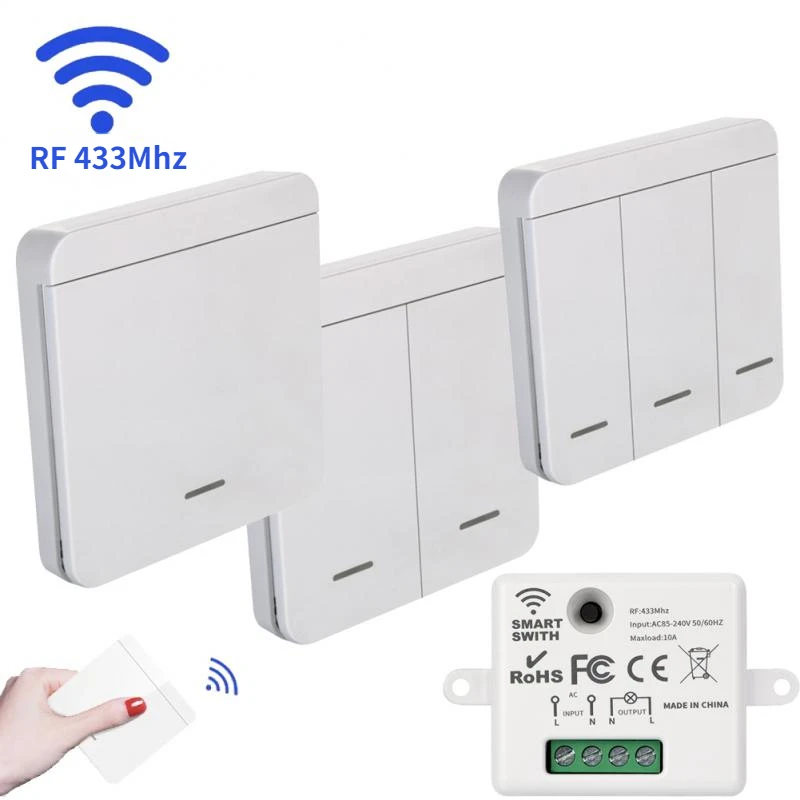 Wireless Smart Wand Schalter RF 433 Mhz Interruptor Licht Schalter Fernbedienung 86 Panel Empfänger Für Lampe Hause Dekoration Image