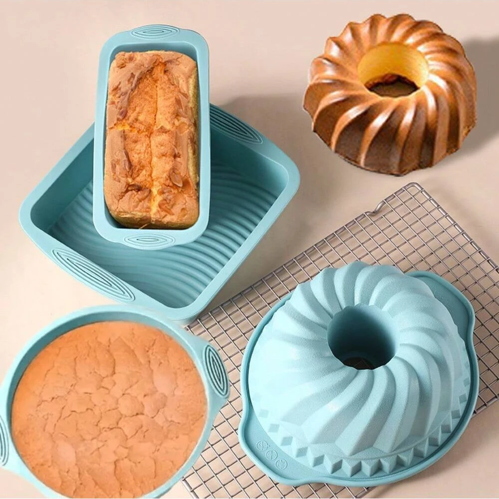 Silikon Kuchen Backform Set Hochtemperaturbeständige Ofen Backplatte Kuchen Brot Toast Pan Küche Muffin Backform Image