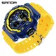 Sanda Männer Militär Sport Armbanduhr gelb blau Quarz wasserdichte Uhr Dual Display männliche Uhr