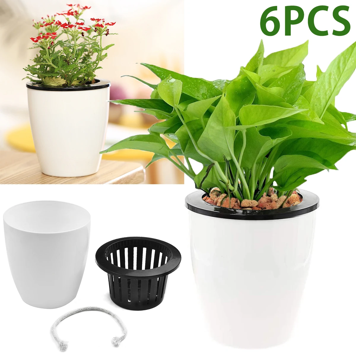 6er Pack Hydro ponik Blumentopf Kunststoff selbst bewässernde Pflanzer Blumentopf Büro Garten Pflanzen Korb Kinderzimmer Töpfe Haupt dekoration