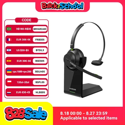 AUSDOM A2302 Trucker Bluetooth 5.1 AI Noise Cancelling Mikrofone Drahtloses Headset mit Ladestation 50h Kopfhörer für Call Center Image