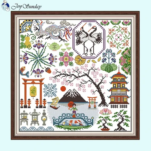 Mount Fuji Puzzle DIY Cartoon Muster Kreuz stich Kit Aida 14ct 16ct 11ct weiß zählen bedruckte Stoff