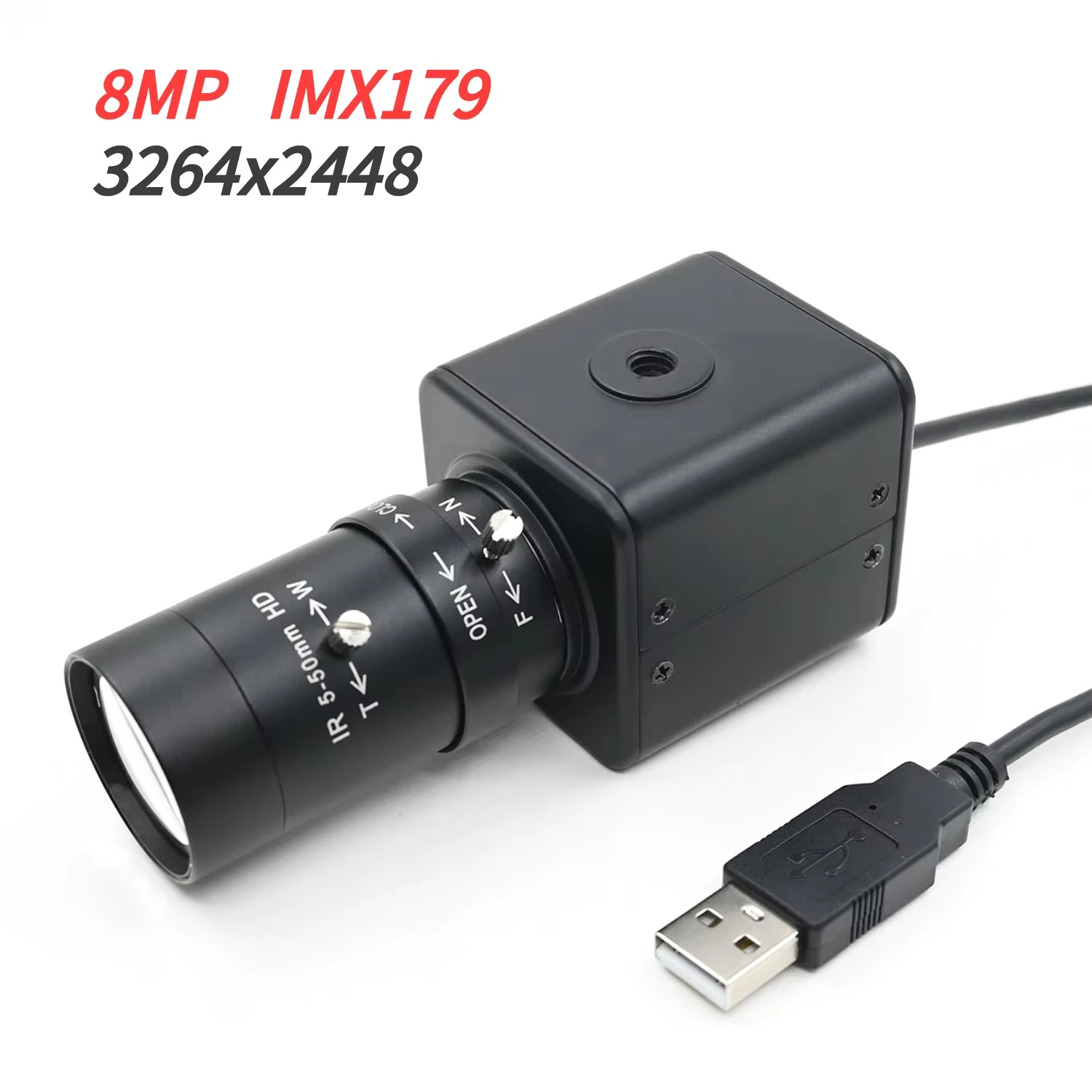 8MP USB-Kamera HD Mini Box Webcam IMX179 mit 5–50 mm 2,8–12 mm Varifokalobjektiv für statische Hochgeschwindigkeitsaufnahmen 3264 x 2448 15 fps Image