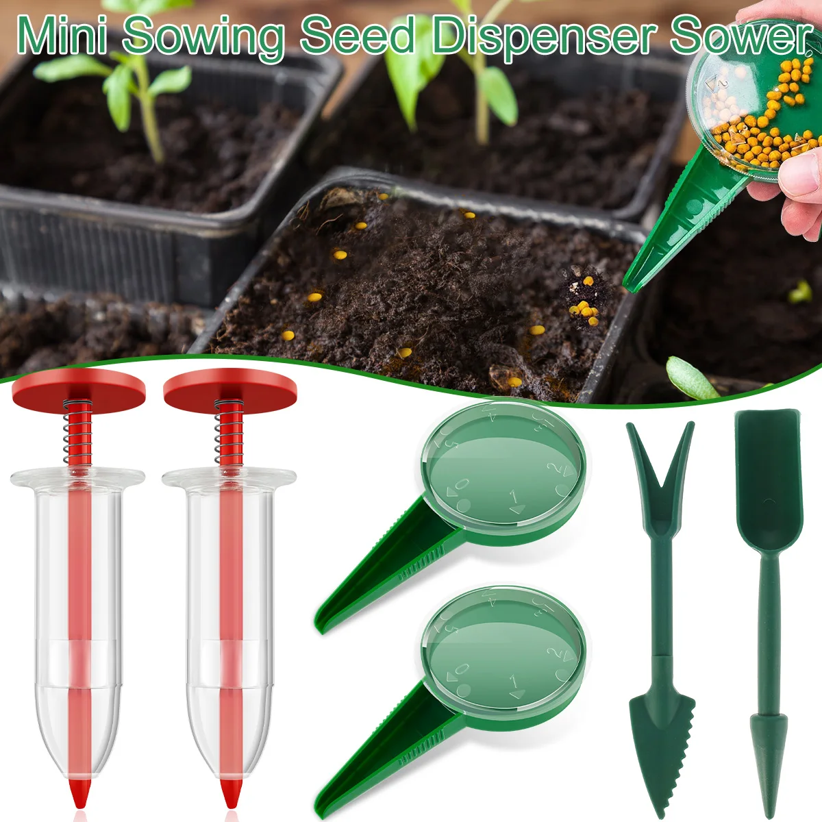 6 Stück Mini Garten Aussaat Saatgut Spender Handgriff Sämlinge Dibber leichte praktische kleine Saatgut verteiler wieder verwendbar für den Garten Image