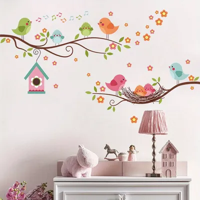 Wandaufkleber mit Cartoon-Motiv, niedlicher Vogel, Familienzweig, Blume, Tier, abnehmbar, für Image