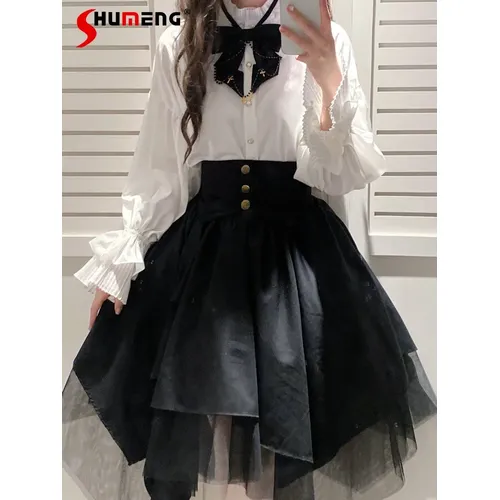 Süßes Mädchen im japanischen Stil Outfits Herbst kleidung Damen Fliege Shirt Gothic Style