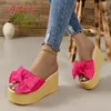 Aphixta Rot Sommer 9 cm Keil Heels Hausschuhe Frauen Große Schmetterling Mulers 4 cm Plattform Sandalen Clog Schuh Rutschen plus Größe 43