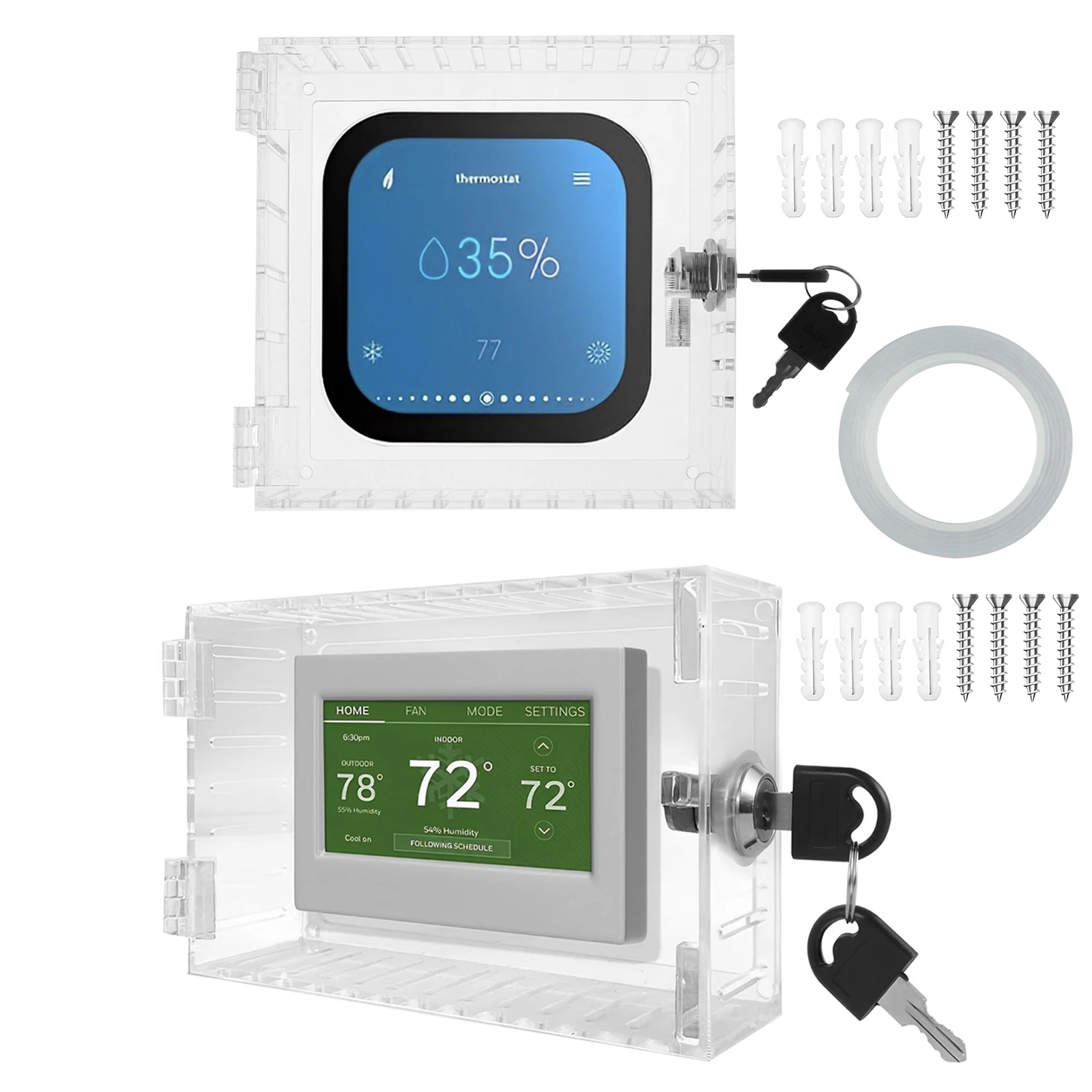 Universal-Thermostat-Schließfach mit durchsichtiger Acryl-Thermostat abdeckung mit Schloss Großer Thermostat schutz Einfach für zu Hause zu installieren Image