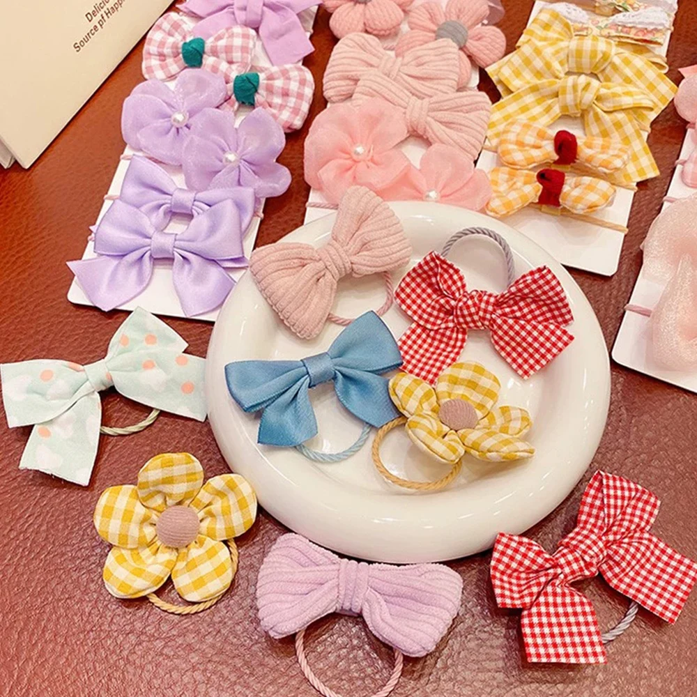 10 teile/satz niedliche Blume elastisches Haarband Kinder Stoff Bowknot Haar gummis Mädchen Baby Pferdes chwanz Halter Haar bänder Haarschmuck Image