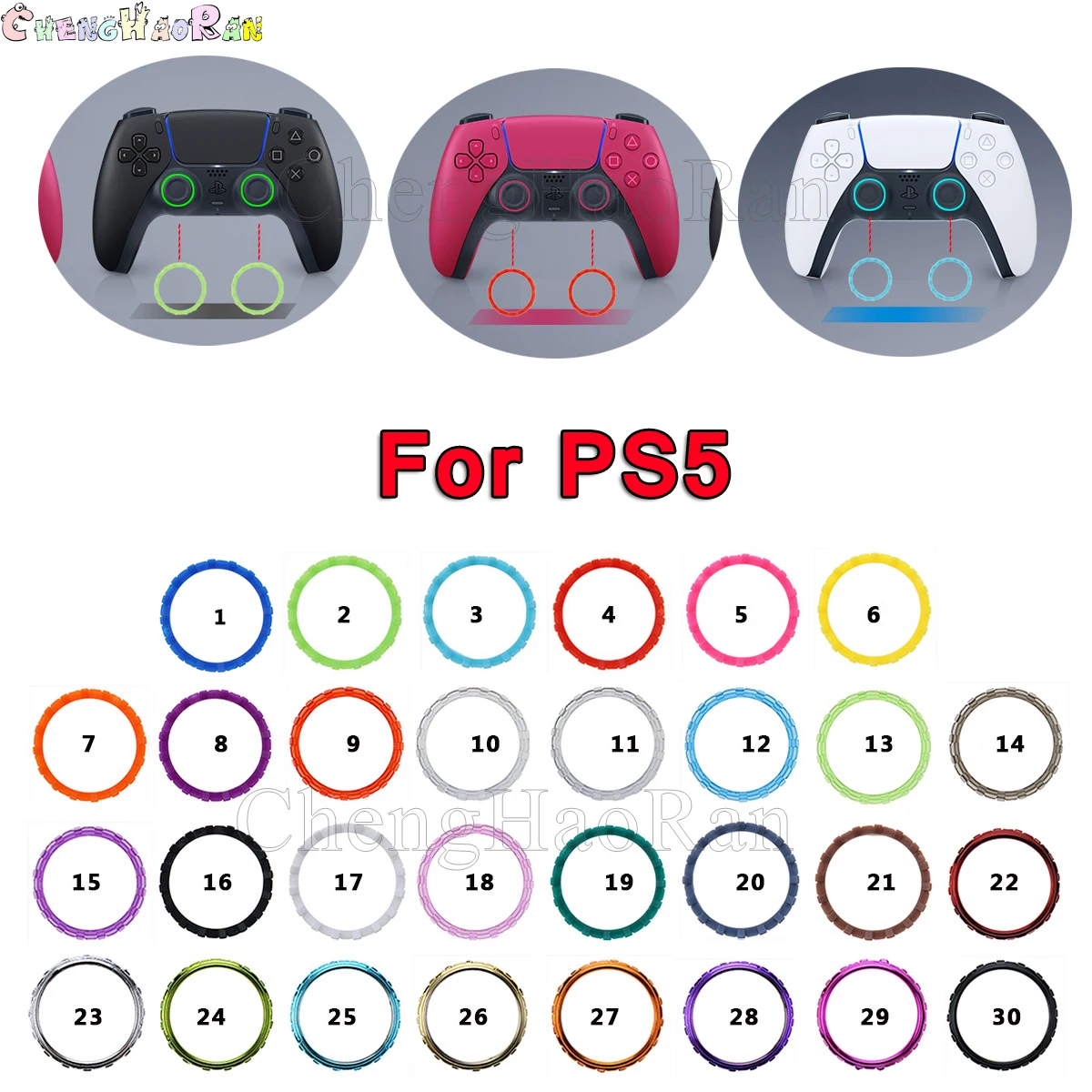 2 Stück 1–15 Farben Ersatz-Akzentringe für Sony Playstation 5 DualSense 5 PS5 Controller-Zubehör Image
