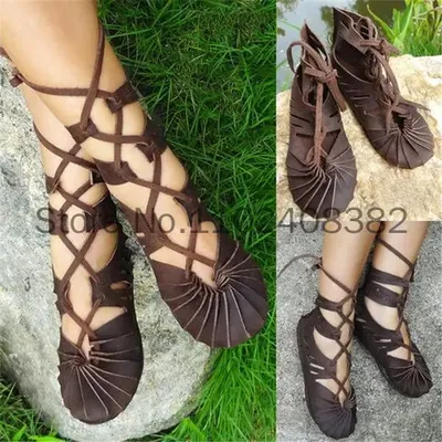 Mittelalter liche gotische Vintage Stiefel für Frauen Elf Hexe Blätter Schnürschuhe Cosplay Kostüm Vintage Riemchen flache Sandalen Sommer Image