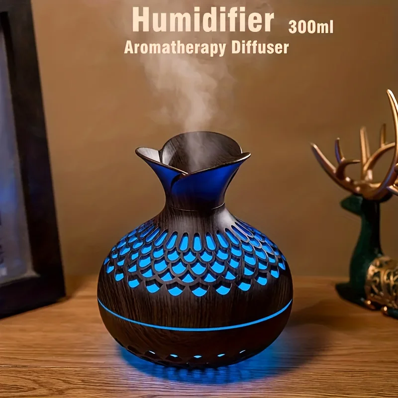 300 ml holz vase bunte licht Kühlen Nebel Luftbefeuchter Aromatherapie ätherisches öl Diffusor usb mini Humidificador Image