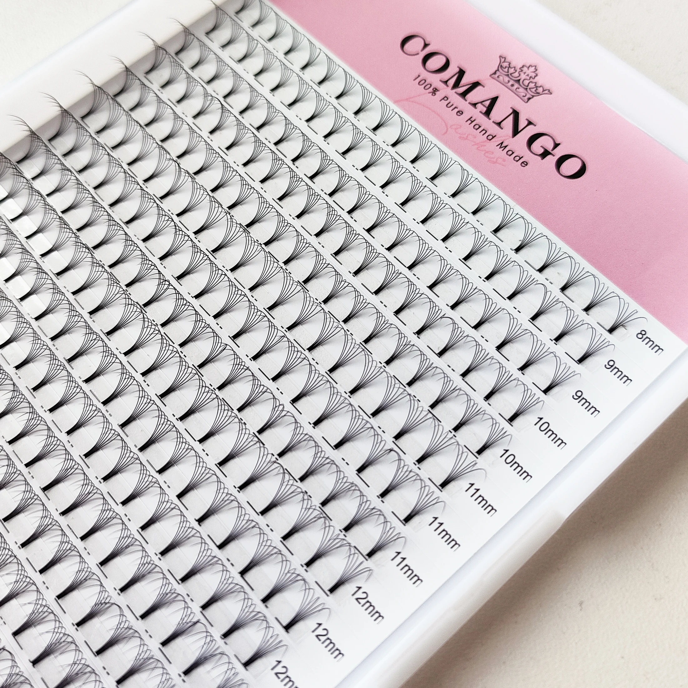 CoMango Wispy vorgefertigte Volumenfächer, 3–10D, individuelle Wimpernverlängerung, kurzer Stiel, 320 Fächer, künstlicher Nerz, vorgefertigte russische Wimpern Image