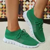 Grüne weiche Sohle Strick Wanderschuhe für Frauen bequeme atmungsaktive Mesh Sneakers Frau plus Größe leichte Casual Flats