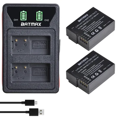 2Pack DMW-BLC12,BLC12E,BLC12PP,BLC12 Batterie + Dual Ladegerät/USB Kabel für Panasonic Lumix FZ1000,FZ200,FZ300,G5, g6, G7,GH2,DMC-GX8