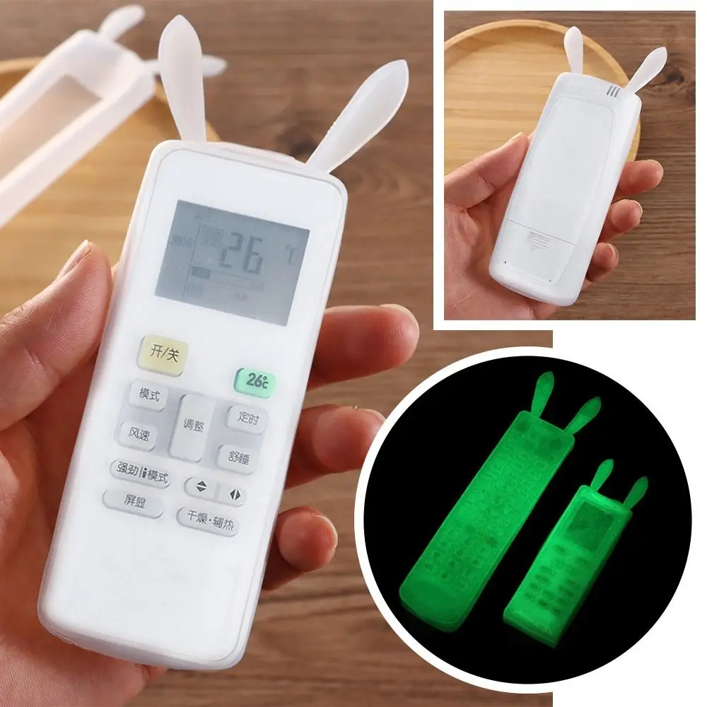 Fernbedienung Abdeckung Silikon transparent Kaninchen Ohr TV Fernbedienung Fall Klimaanlage Staub schützen Aufbewahrung tasche leuchtend Image