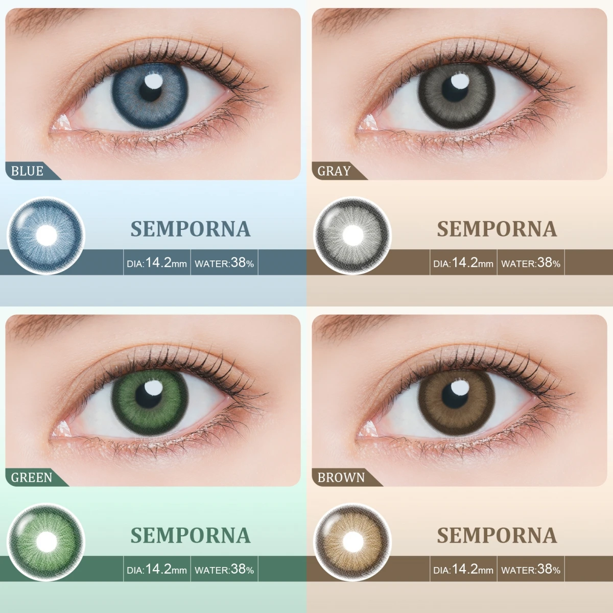 EYESHARE 2 Stück modische blaue Kontaktlinsen, farbige Kontaktlinsen für Augen, braune Linsen, graue Schüler, jährliche kosmetische grüne Kontaktlinsen Image