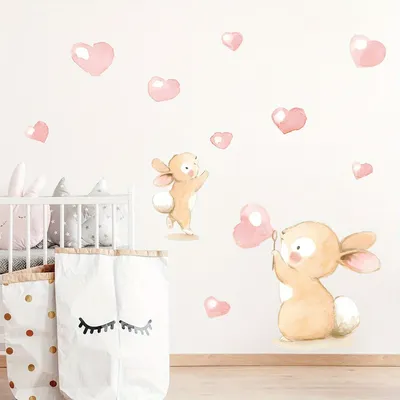 1pc Cartoon Nette Herz Blase Kaninchen Wand Aufkleber für Kinderzimmer Kinderzimmer Wohnzimmer Kindergarten Dekoration Wand Aufkleber Image