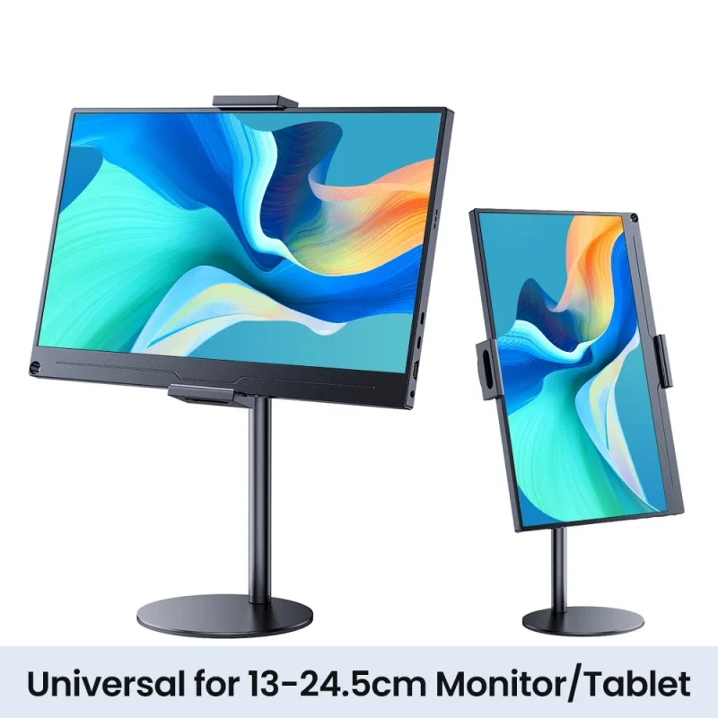 Tragbarer Monitorständer, höhenverstellbar, Vesa-Monitor-Tablet-Halterung bis zu 24 cm, stehende Tablet-Halterung, Schreibtischhalterung, breitere Basis Image
