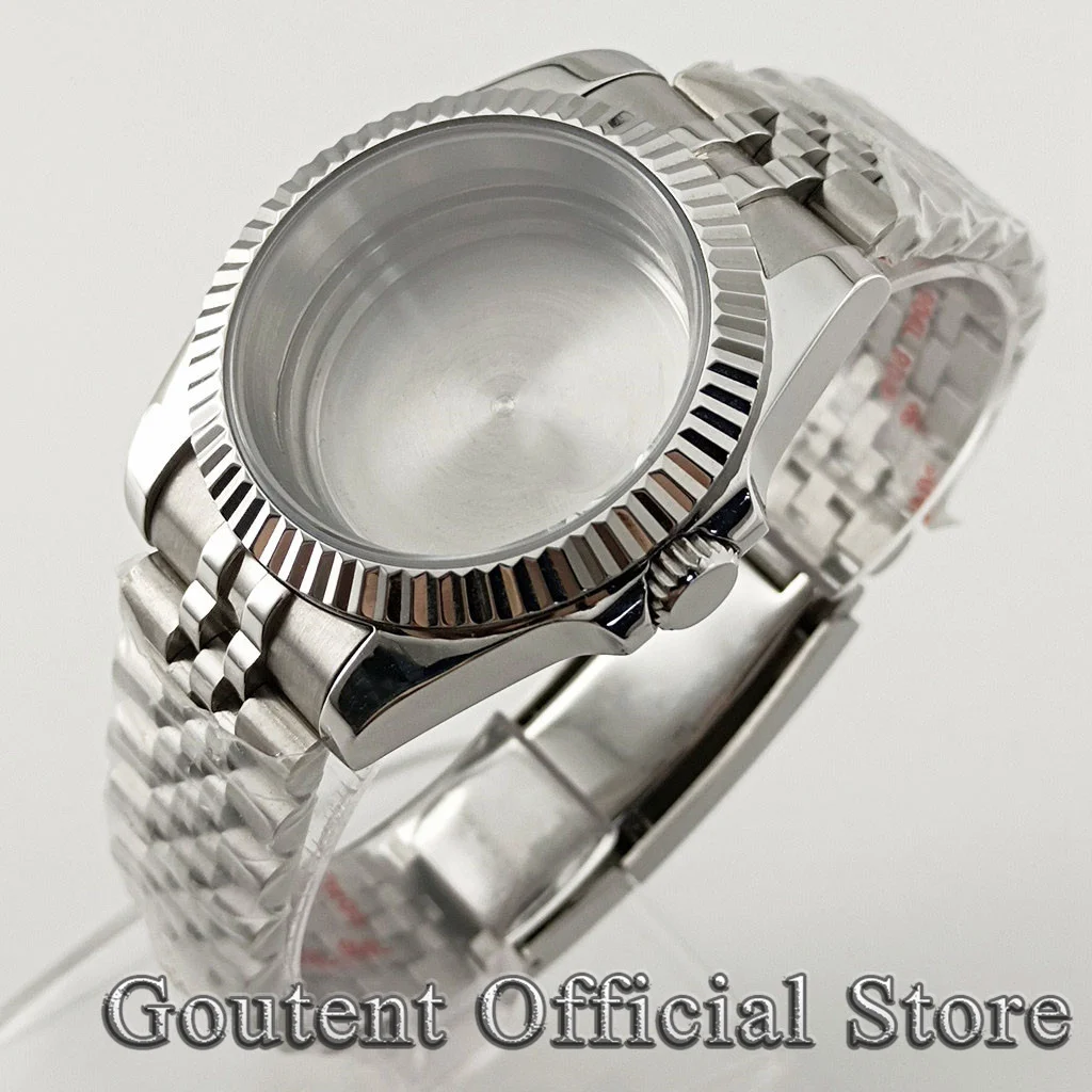Goutent 36mm 39mm Silber Saphirglas Schiebe schloss Armband Uhrengehäuse passen nh34 nh35 nh36 eta2824 pt5000 Uhrwerk Zifferblatt Image