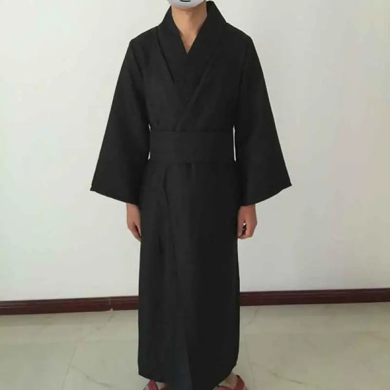 Klassische Schwarze Samurai Kleidung Männer Atmungsaktive Unterwäsche Kimono Robe Traditionelle Japanische Cosplay Yukata Hause Pyjamas Bademantel F30 Image