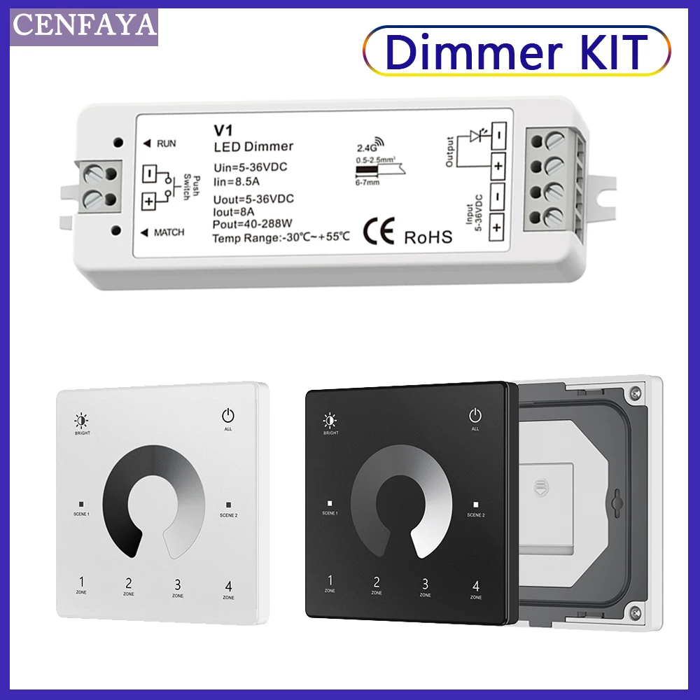 V1 LED-Dimmer 1 Kanal 5V 12V 24V 36V 4-Zonen-Einfarb-LED-Streifen-Dimmkit Wireless 2,4g HF-Fernbedienung Touch-Schalter Dimer Image
