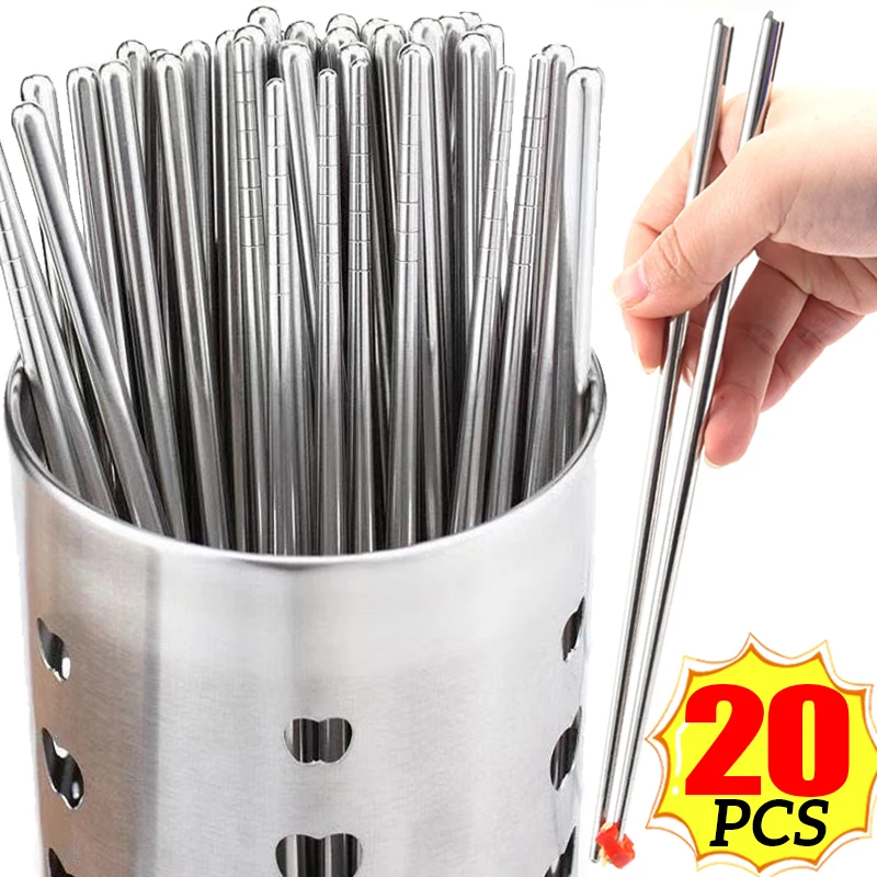 20/2 stücke Edelstahl Stäbchen Haushalt Runde Metall Chop Sticks Japanische Sushi Lebensmittel Stick Küche Geschirr Besteck Sets Image