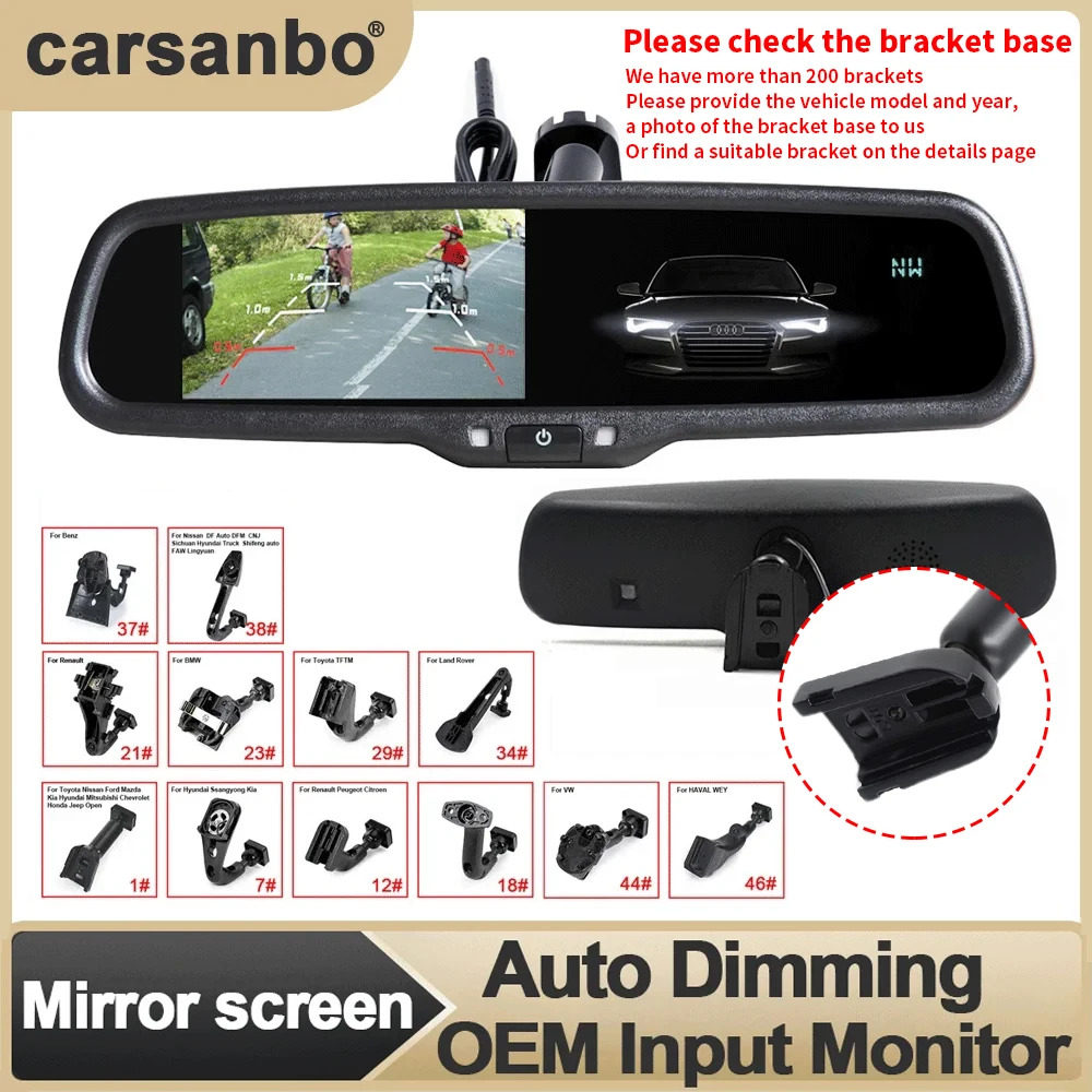 Carsanbo Auto 4,3 Zoll Spiegel Bildschirm Rückspiegel HD Bildschirm OEM Eingang Monitor Auto Dimmen Frontansicht Kamera TFT LCD Monitor Image