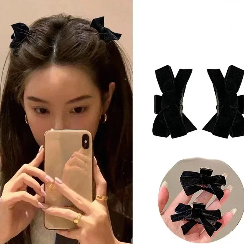 Koreanische 1/2 stücke Süße Schwarz Rot Bogen Kleine Haar Klaue Clip Prinzessin Samt Bogen Haar Clip Klaue Klemme headwear Mädchen Frauen Image