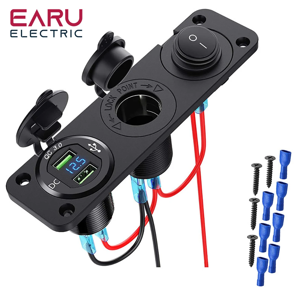12 V Zigarettenanzünder-Buchse, 3-in-1, wasserdicht, Auto, Dual QC3.0, USB-Steckdose, Panel für Wohnmobil, Marine, Boot, Steckdose, Ladegerät Image
