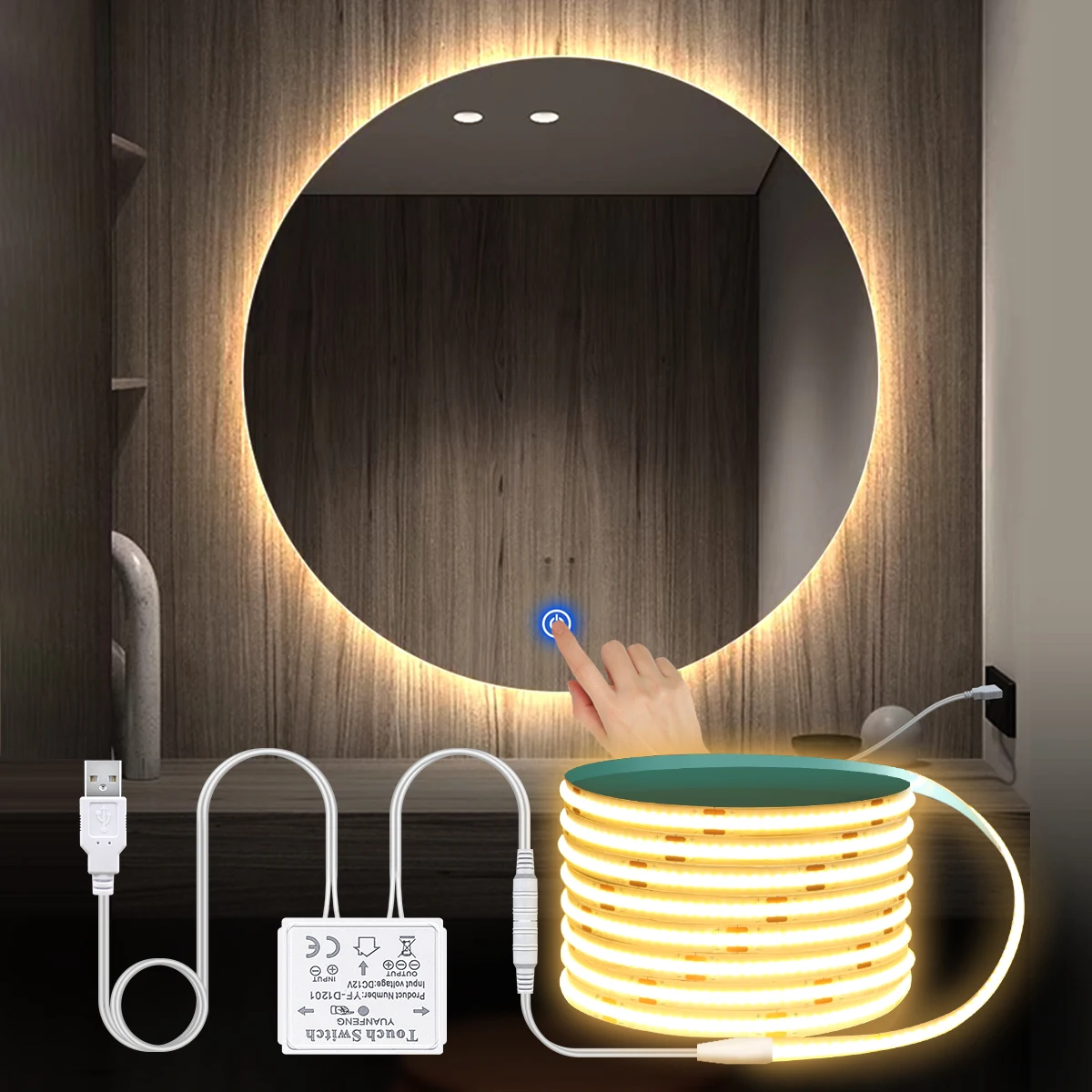 Make-up Spiegel Hintergrundbeleuchtung Beleuchtung COB 5V USB LED Streifen Durchdringen Spiegel Touch Sensor Schalter Dimmbare Badezimmer Eitelkeit Spiegel licht