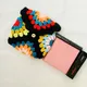 Original schwarze Frauen Brieftasche häkeln bunte Blume Geldbörse niedlichen Karo Make-up Tasche