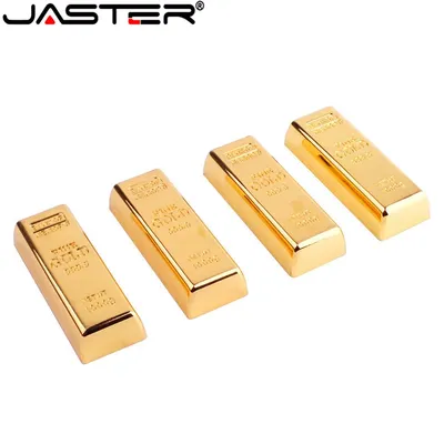 Jaster Metall Goldbarren USB 2,0 Flash-Laufwerk 128GB lustige kreative Geschenk Memory Stick 64GB Image