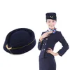 Frauen Air Stewardess Hut Woolen Flight Attendant Hut Stewardess Kappe für Kostüm Cosplay Musical Leistung-Größe M(Navy blau)