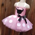 Nette Mädchen Rosa Mickey Minnie Tutu Kleid Baby Häkeln Kleid mit Weißen Punkten und Hairbow Kinder