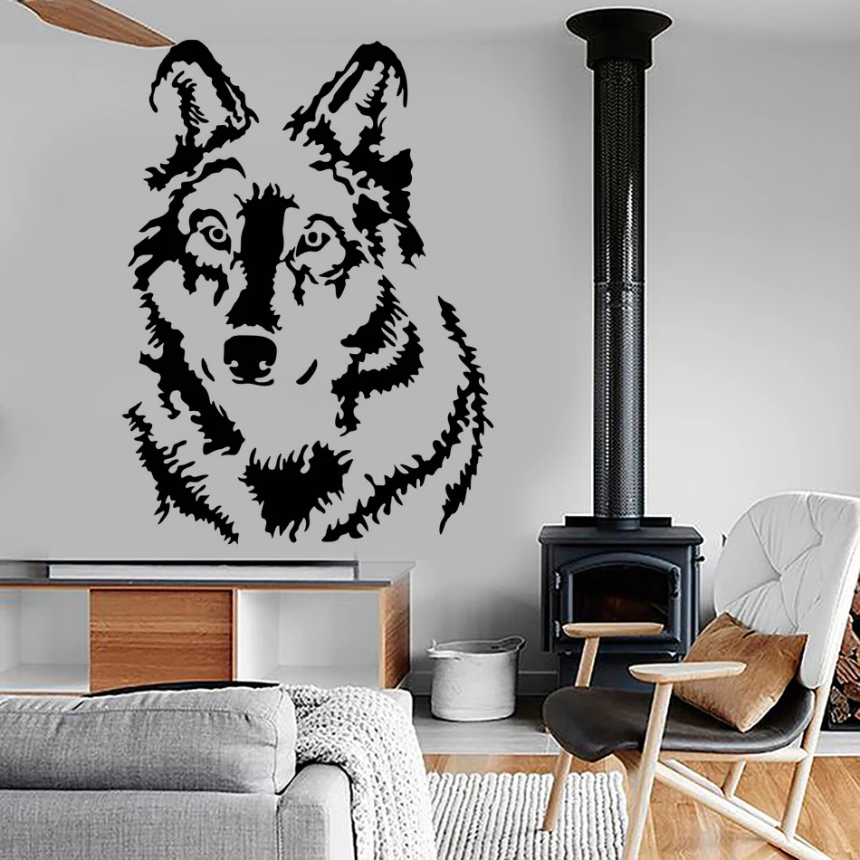 Blick auf Wolf Wandtattoos für Wohnzimmer Dekoration Tier Vinyl Wandaufkleber Wandbild Schlafzimmer Dekor Kunst Poster 3945