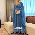 Lorrtta elegante blaue Arabien Chiffon Ballkleider Ärmel plissierte Party kleider 2024 ärmelloses